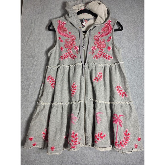 Johnny Was Jackets & Blazers - Johnny Was Cassia Grey Embroidered Swing Hoodie Jacket Vest Womens Small Pink